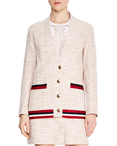 Shop Sandro Adelaide Stripe-trimmed Tweed Jacket In Pink