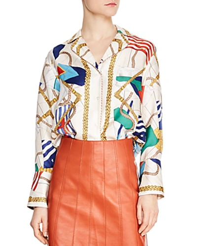 Shop Sandro Antoine Printed Silk Shirt In Ecru