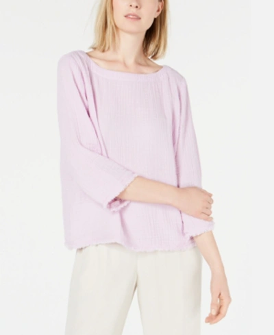 Shop Eileen Fisher Organic Cotton 3/4-sleeve Crinkle Top, Regular & Petite In Mallow