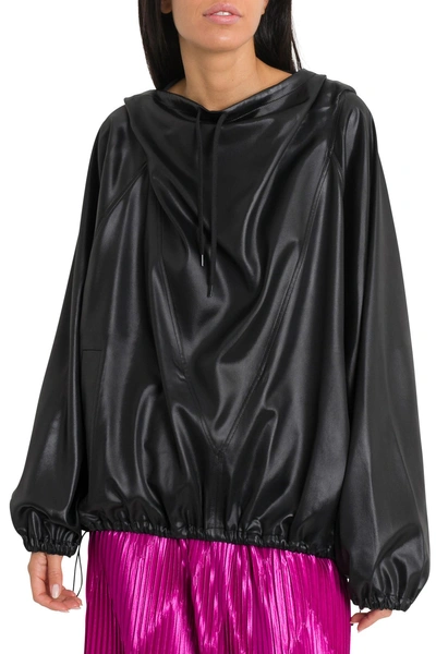 Shop Givenchy Hoodie In Shiny Satin In Nero