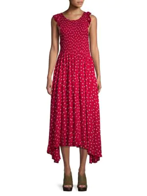 chambray butterflies midi dress in red