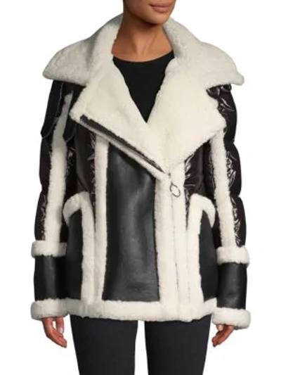 Shop Nicole Benisti Sheepskin-lined Shearling Notch Puffer Jacket In Black White