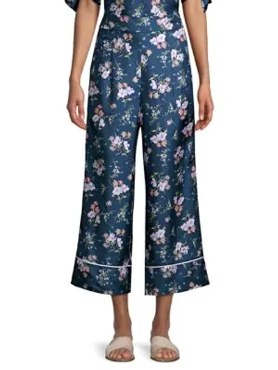 Shop Rebecca Taylor Emilia Wide-leg Silk Pants In Teal Combo