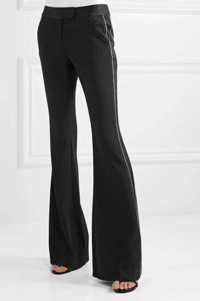Shop Rachel Zoe Jagger Crystal-embellished Satin-trimmed Crepe Flared Pants In Black