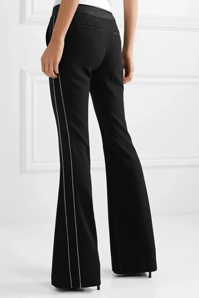 Shop Rachel Zoe Jagger Crystal-embellished Satin-trimmed Crepe Flared Pants In Black