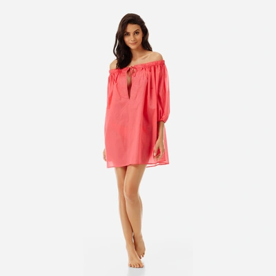 Shop Vilebrequin Women Ready To Wear - Women Off-the-shoulder Cotton Voile Dress Solid - Dress - Fromy In Pink
