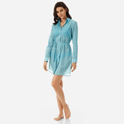 Shop Vilebrequin Women Ready To Wear - Women Long Cotton Voile Shirt Dress Ancre De Chine - Shirt Dress - Florence In Blue