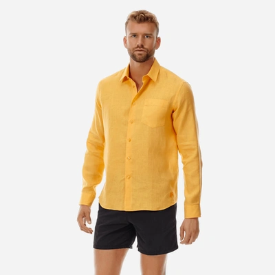 Shop Vilebrequin Men Ready To Wear - Men Linen Shirt Solid - Shirts - Caroubis In Orange