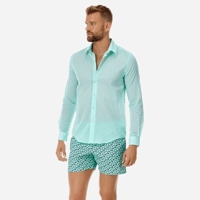Shop Vilebrequin Pap Unisexe Adulte - Unisex Cotton Voile Shirt Solid - Shirt - Caracal In Green