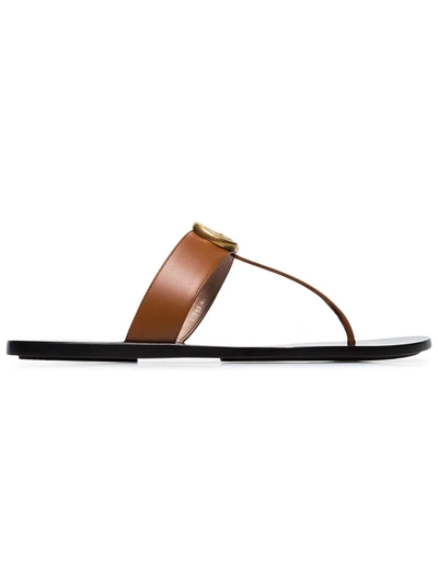 Shop Gucci Brown Gg Marmont 110 Leather Sandals