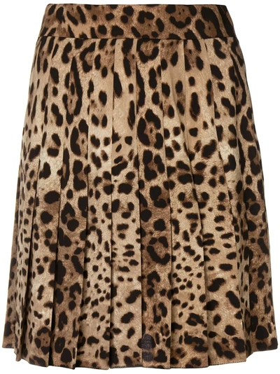 Shop Dolce & Gabbana Leopard Print Skirt - Brown