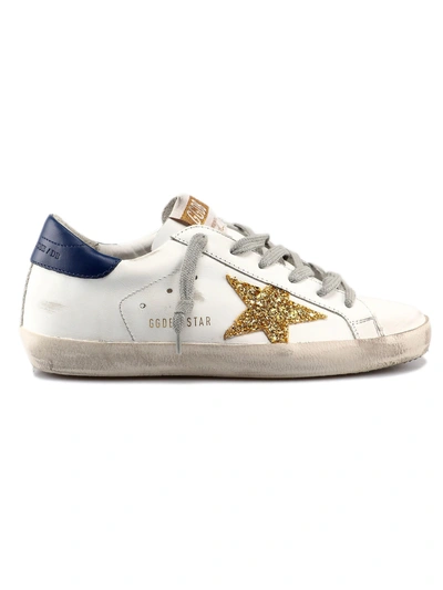 Shop Golden Goose Superstar Sneakers In White/navy/gold Glitter