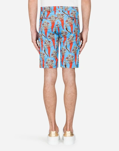 Shop Dolce & Gabbana Printed Stretch Cotton Bermuda Shorts In Multi-colored