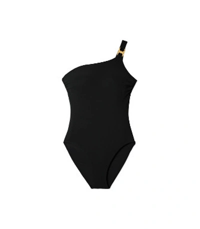 Shop Tory Burch Gemini Link One-shoulder One-piece In Black