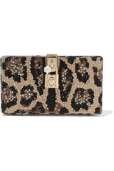Shop Dolce & Gabbana Dolce Box Crystal-embellished Acrylic Clutch In Leopard Print