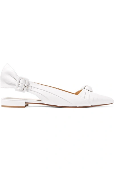 Shop Francesco Russo Knotted Leather Slingback Flats In White