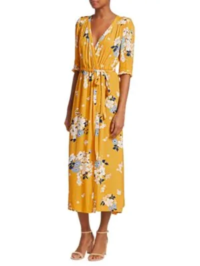 Shop Sea Pia Floral Wrap Dress In Yellow Multi