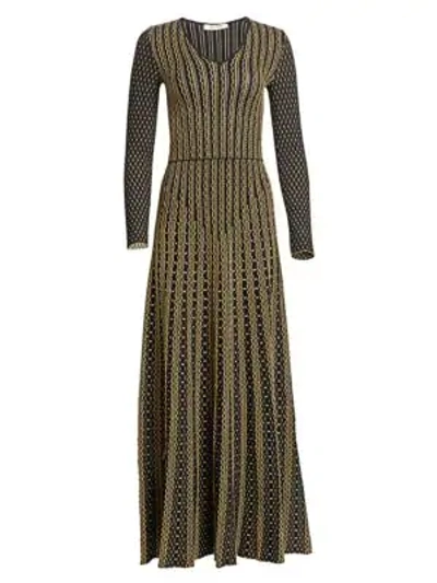 Shop Roberto Cavalli Textured Knit A-line Maxi Dress In Black Gold