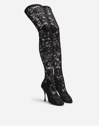 Shop Dolce & Gabbana Stretch Lace And Gros Grain Boots In Black