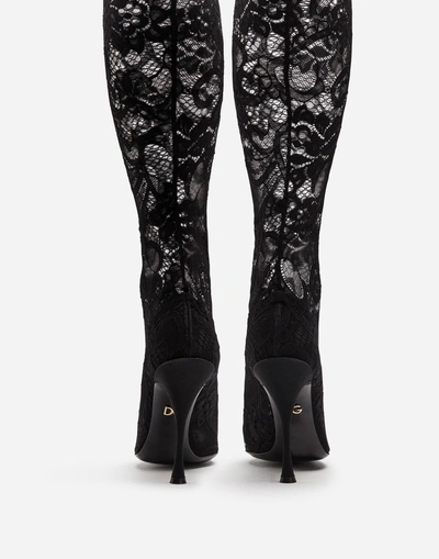 Shop Dolce & Gabbana Stretch Lace And Gros Grain Boots In Black