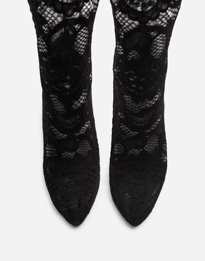 Shop Dolce & Gabbana Stretch Lace And Gros Grain Boots In Black