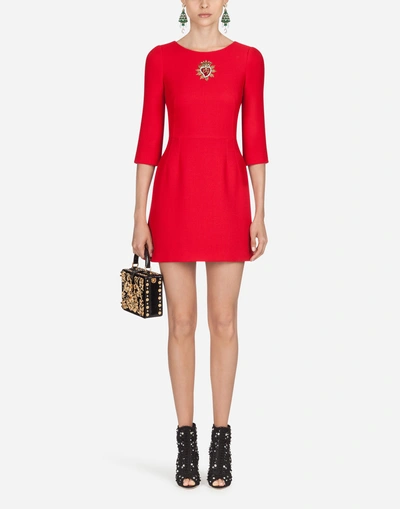 Shop Dolce & Gabbana Wool Dress With Heart Embroidery In Red