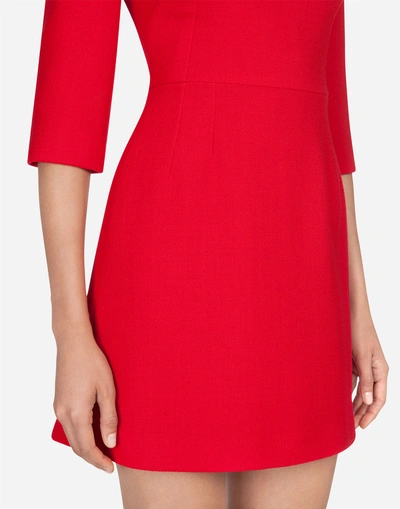 Shop Dolce & Gabbana Wool Dress With Heart Embroidery In Red