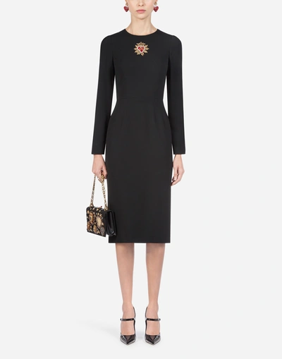 Shop Dolce & Gabbana Dress In Cady With Embroidered Heart In Black