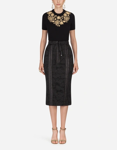 Shop Dolce & Gabbana Tubular Skirt In Jacquard In Black