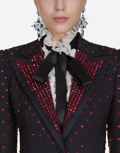 Shop Dolce & Gabbana Single-breasted Wool Blazer With Heat-applied Rhinestones In Black