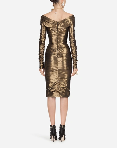 Shop Dolce & Gabbana Dress In Stretch Lamé In Gold