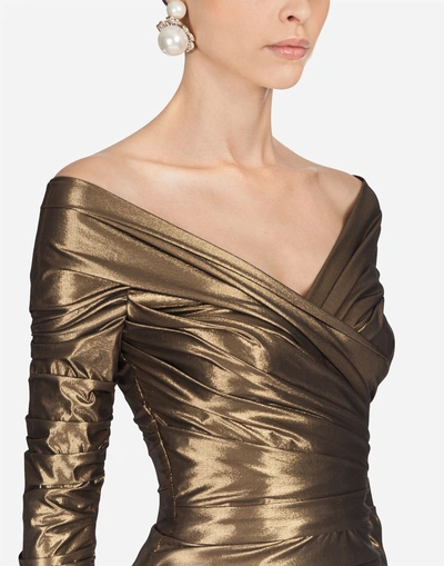 Shop Dolce & Gabbana Dress In Stretch Lamé In Gold