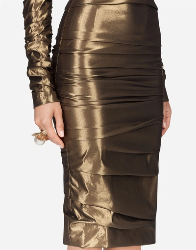 Shop Dolce & Gabbana Dress In Stretch Lamé In Gold