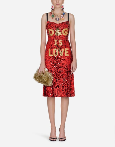 Shop Dolce & Gabbana Sequined Bustier Dress In Red