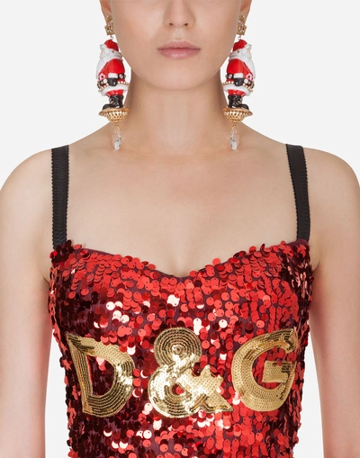 Shop Dolce & Gabbana Sequined Bustier Dress In Red