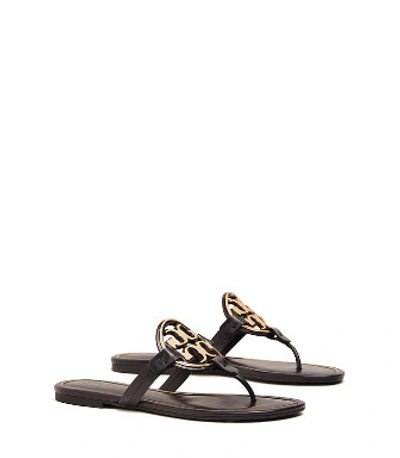 Shop Tory Burch Miller Metal-logo Sandals, Leather In Perfect Black/gold