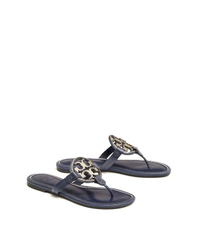 Shop Tory Burch Miller Metal-logo Sandal, Leather In Perfect Navy/silver