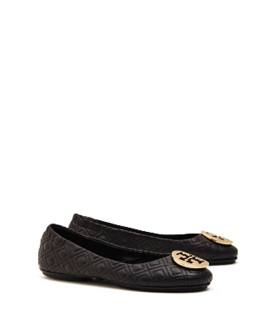 Shop Tory Burch Minnie Travel Ballet Flat, Quilted Leather In Perfect Black/gold