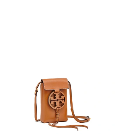 Tory Burch Miller Leather Phone Crossbody Bag In Aged Camel/gold