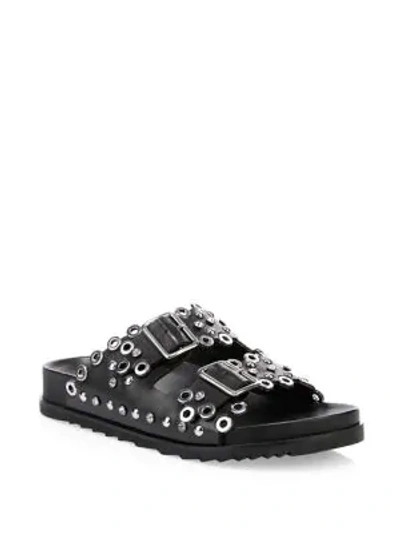 Shop Ash As Universe Grommet Leather Slide Sandals In Black
