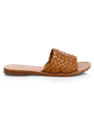 Shop Soludos Woven Leather Slide Sandals In Platinum