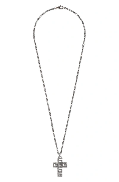 Shop Gucci G-cube Cross Pendant Necklace In Sterling Silver