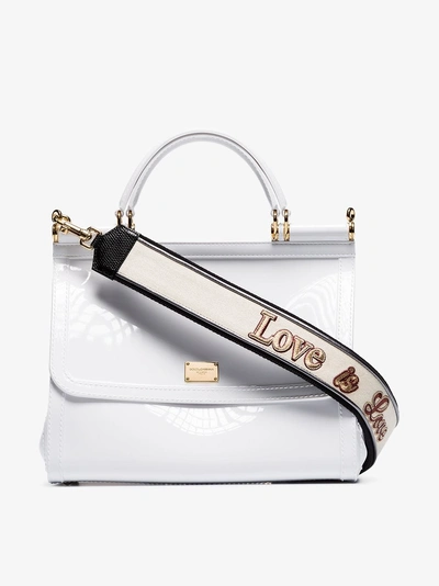 Shop Dolce & Gabbana White Sicily Love Is Love Strap Shoulder Bag