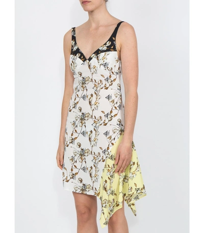 Shop Off-white Asymmetric Cotton Flower Print Dress In Multi