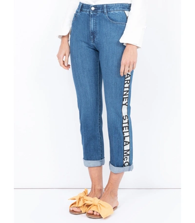 Shop Stella Mccartney Logo Stripe Boyfriend Jeans In Blue