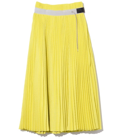 Shop Sacai Check Mesh Skirt In Yellow/off White