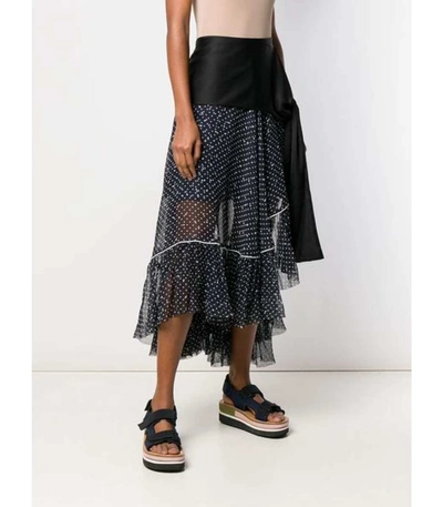 Shop Sacai Polka Dot Wrap Skirt In Navy And White