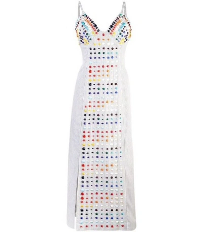 Shop Rosie Assoulin Striped Beaded Slip Dress In White Multi