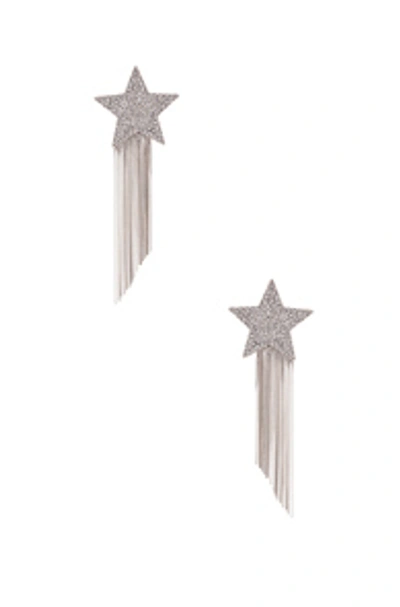 Shop Saint Laurent Shooting Star Earrings In Palladium & Crystal