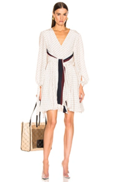 Shop Stella Mccartney Long Sleeve Mini Dress In Abstract,neutral In Natural